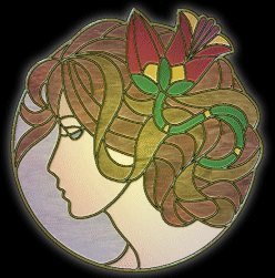 stained glass woman in profile graphic