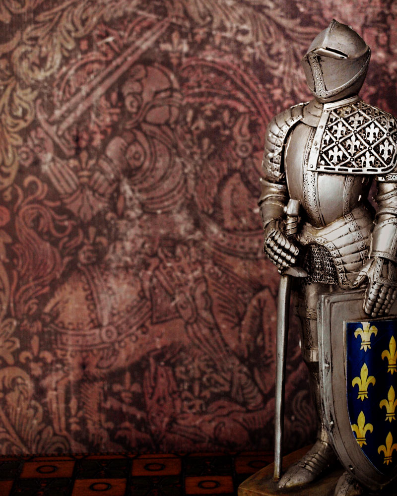 knight standing in front of knight monochrome background