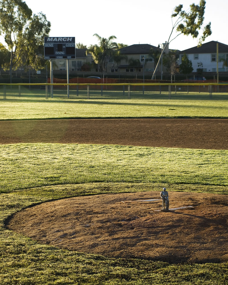 knight on pitchers mound on baseball field