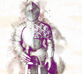 watercolor render of knight figure