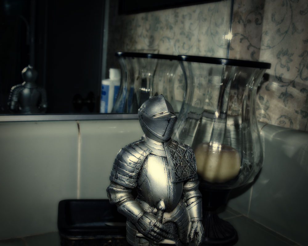 knight on bathroo counter