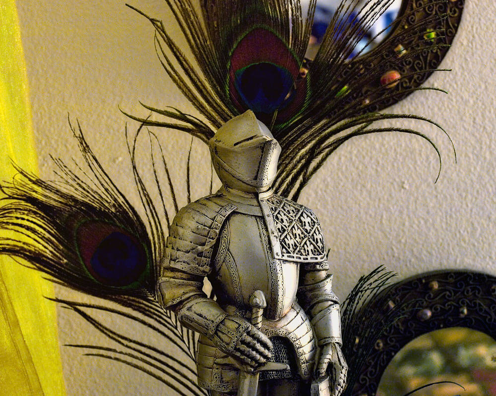 knight with peacock feathers