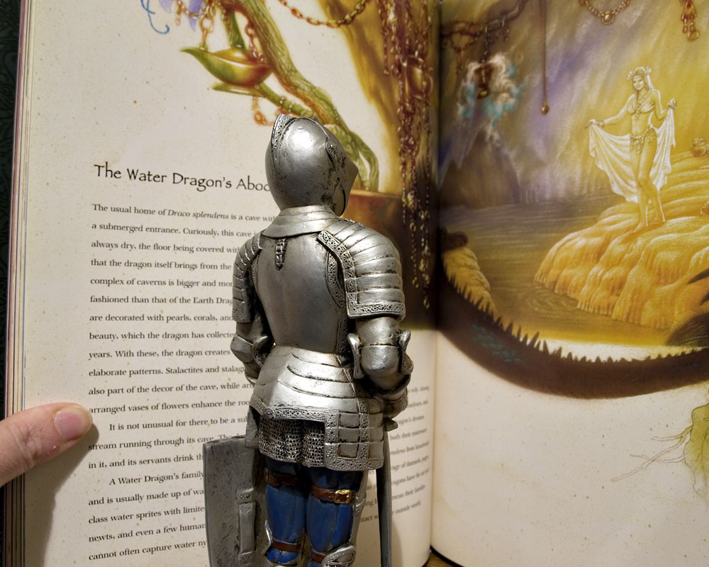 knight figure reading mythology book