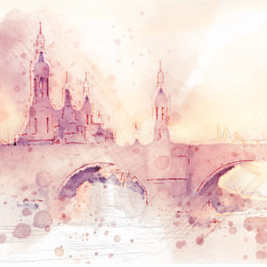 watercolor render of city bridge