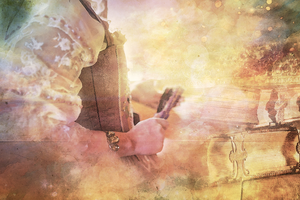 digital composition woman in corset and books