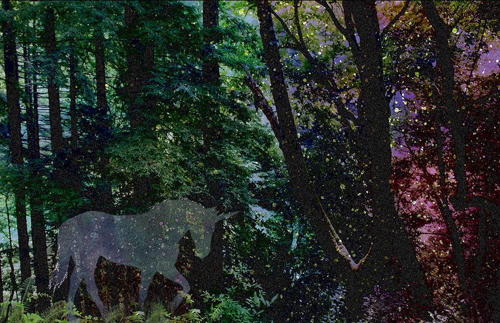digital art of unicorn ghost in forest
