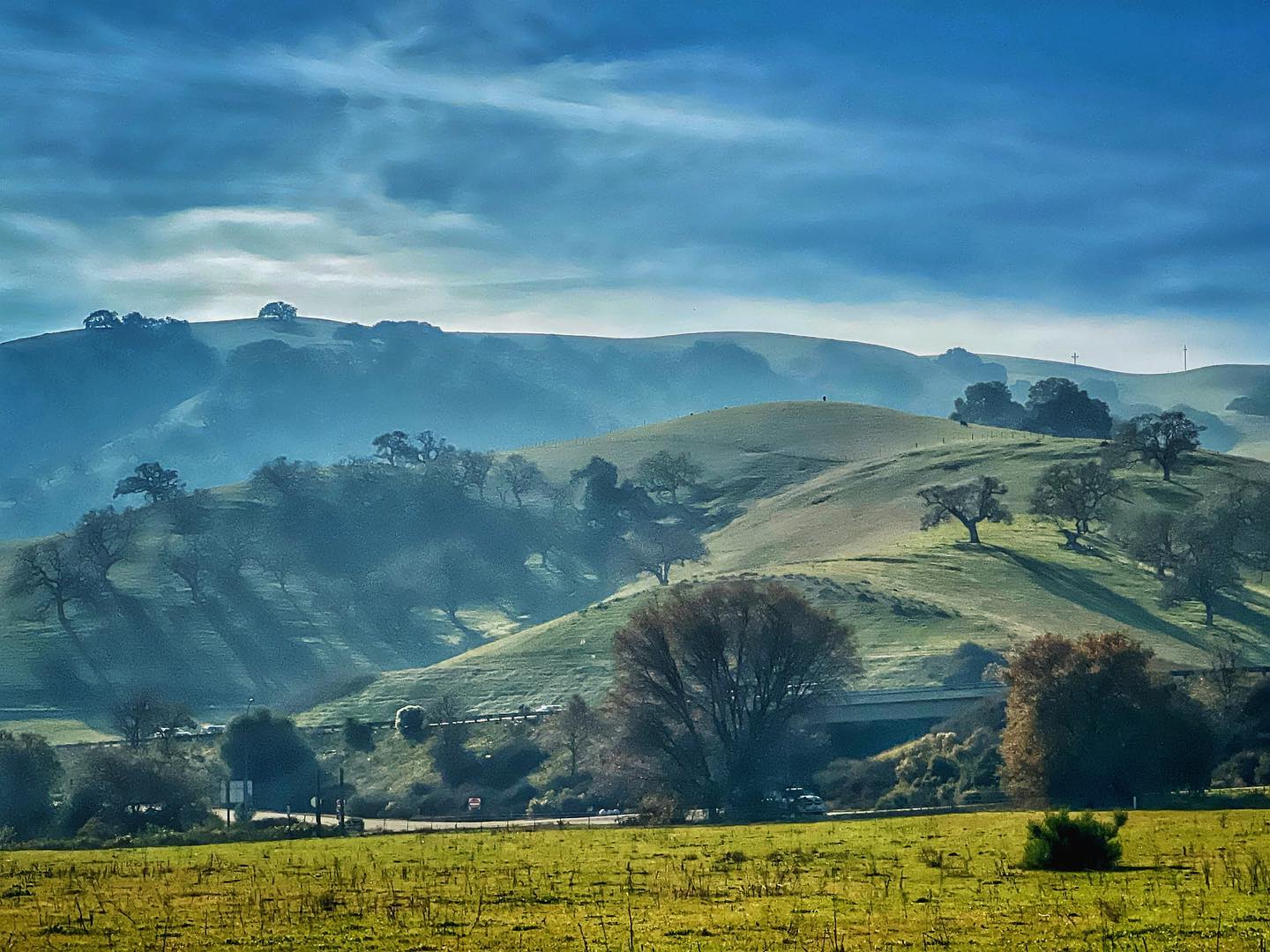 hills with haze in the distance