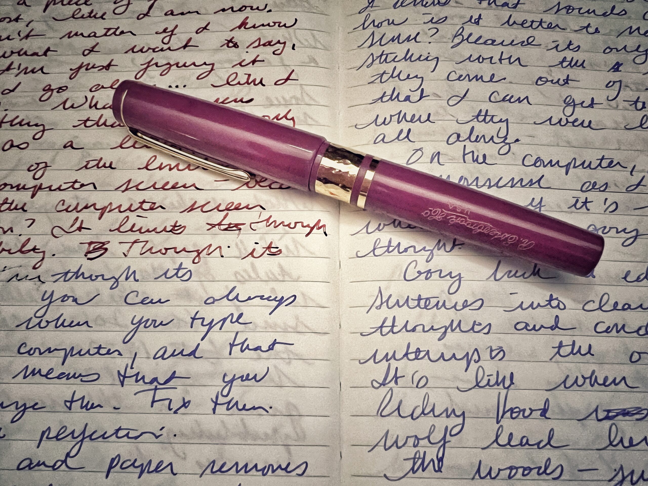 a pen resting on a handwritten journal page