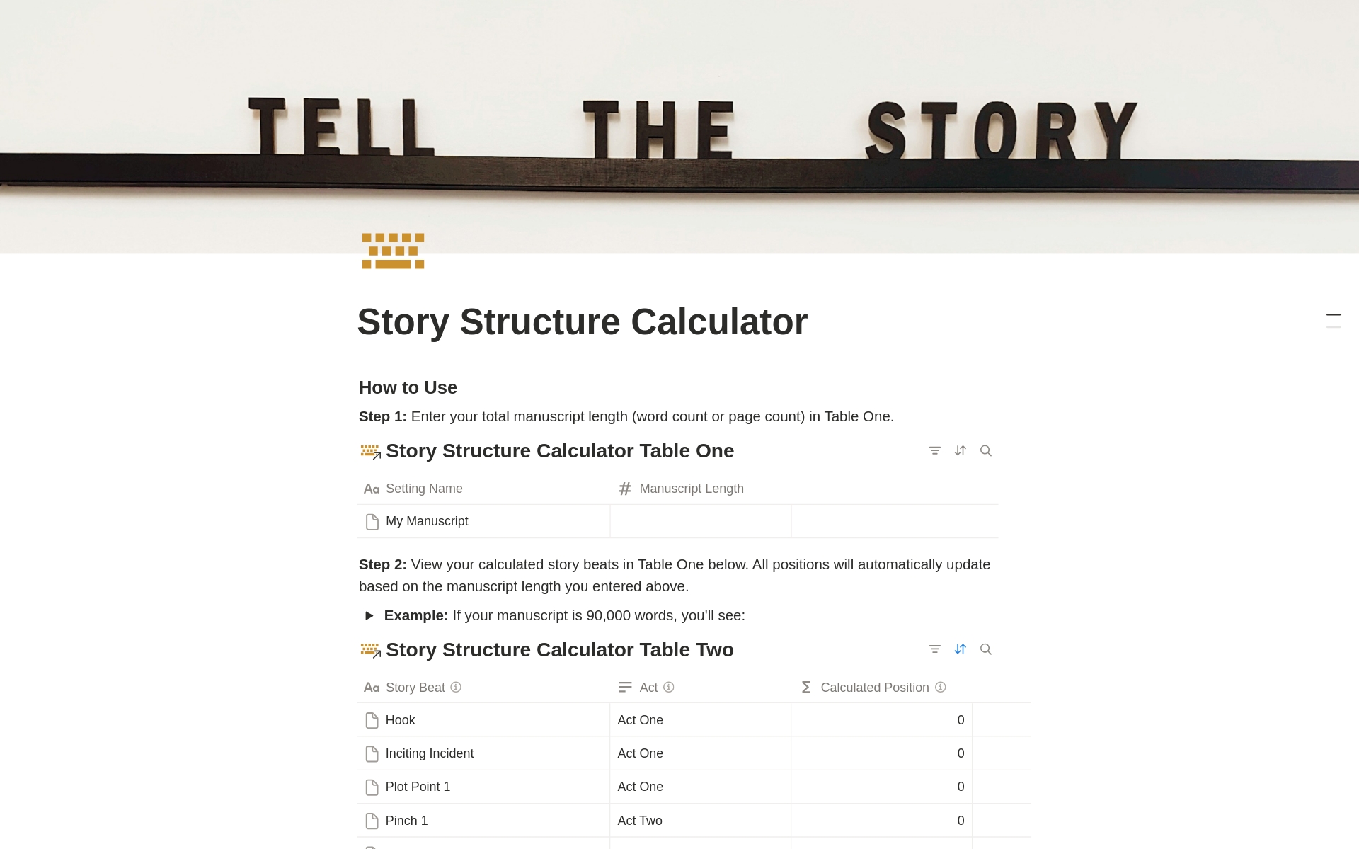 story structure calculator screenshot