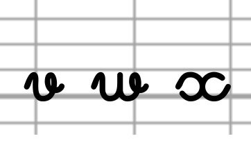 French cursive v w x